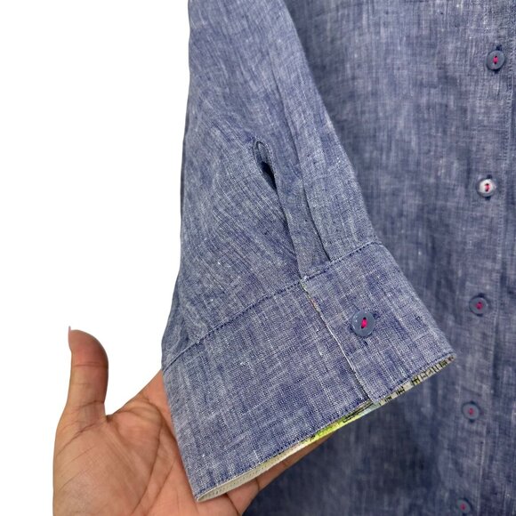 Chicos Light Blue 100% Linen No Iron Button-Up Tunic Shirt Womens Size 1 (8/10) - Picture 3 of 12